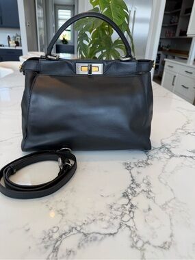 Fendi Peekaboo Black Leather Medium Top Handle Shoulder Bag